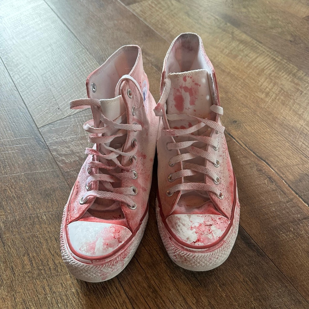 Women's Converse Red splatter White Chuck Taylor All Star High Top Sneakers US - Picture 3 of 8